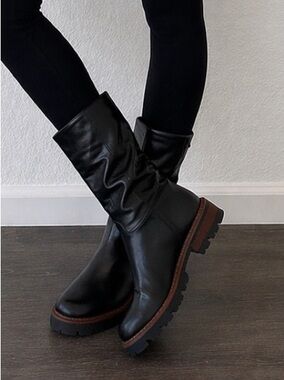 Arezzo Bailey Black Mid-Calf Slouch Leather Boots - Women's